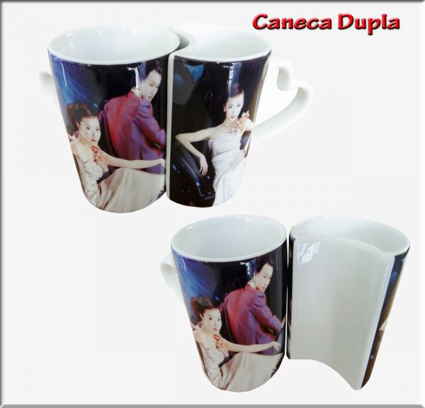 Caneca Dupla Porcelana Alça Coração